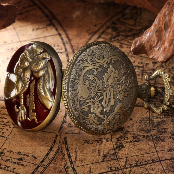 Spiderman NEW Pocket Watch Marvel Comic Fan Gift Spidey Red Enamel - Picture 3 of 5